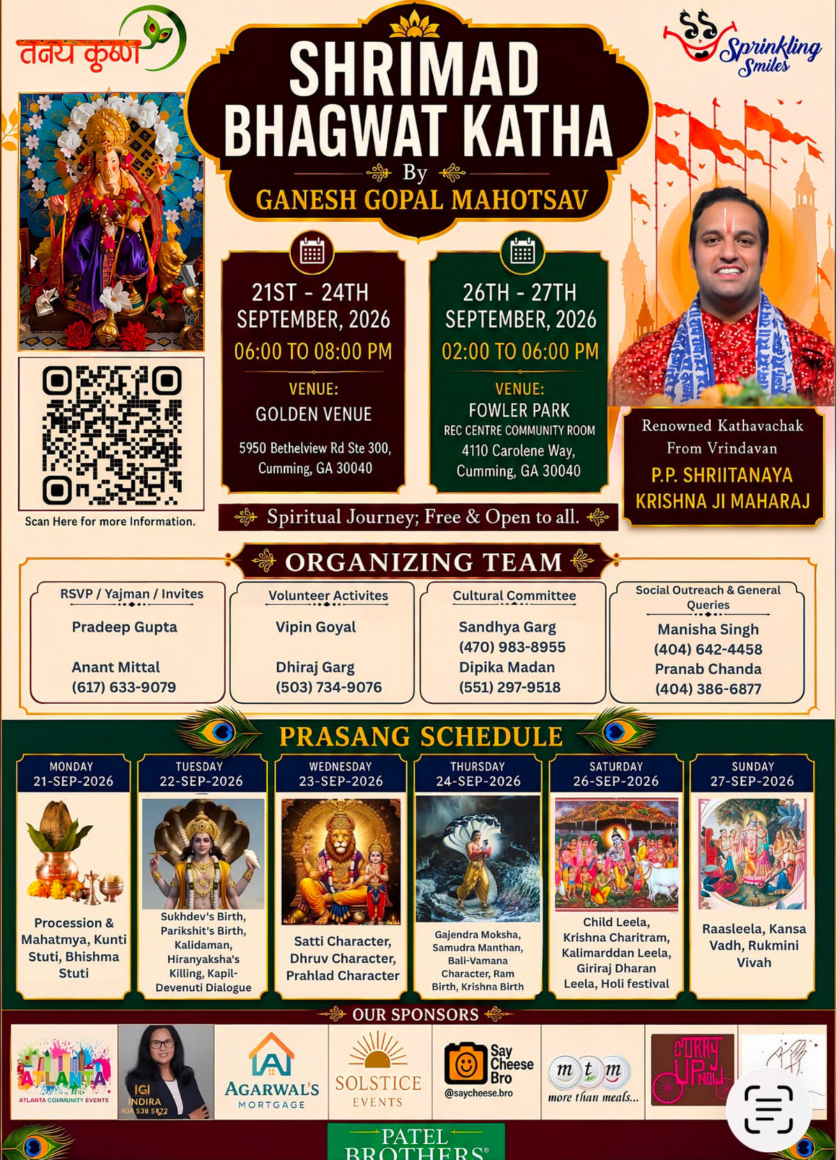 SHRIMAD BHAGWAT KATHA September 21β24, 2026 & September 26β27, 2026